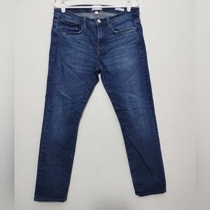 FRAME Denim Jeans in Medium Blue L'Homme Slim Crop Women's 31 Stretch Boho